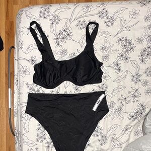 Victoria's Secret Black Ribbed Underwire Bikini Set